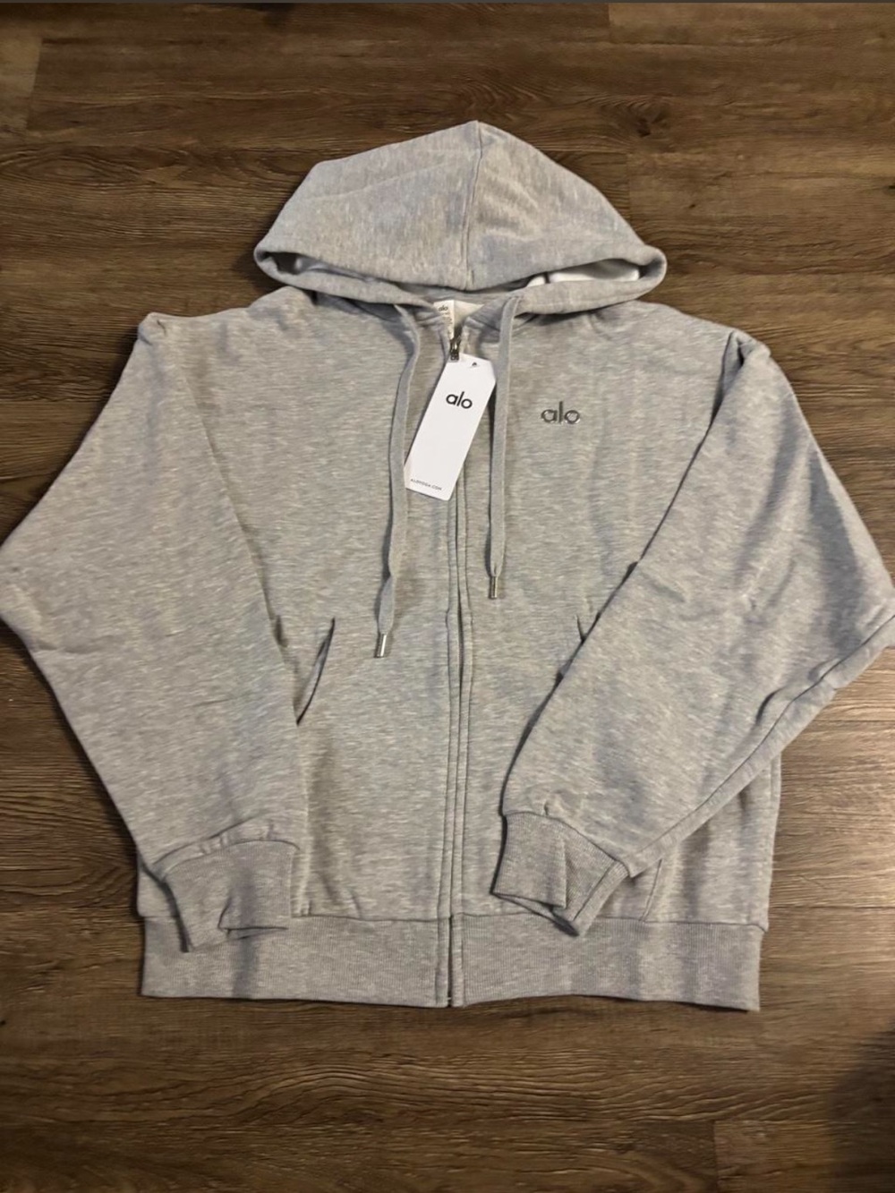 ALO Yoga Light Grey Zip-Up Hoodie Sweatshirt